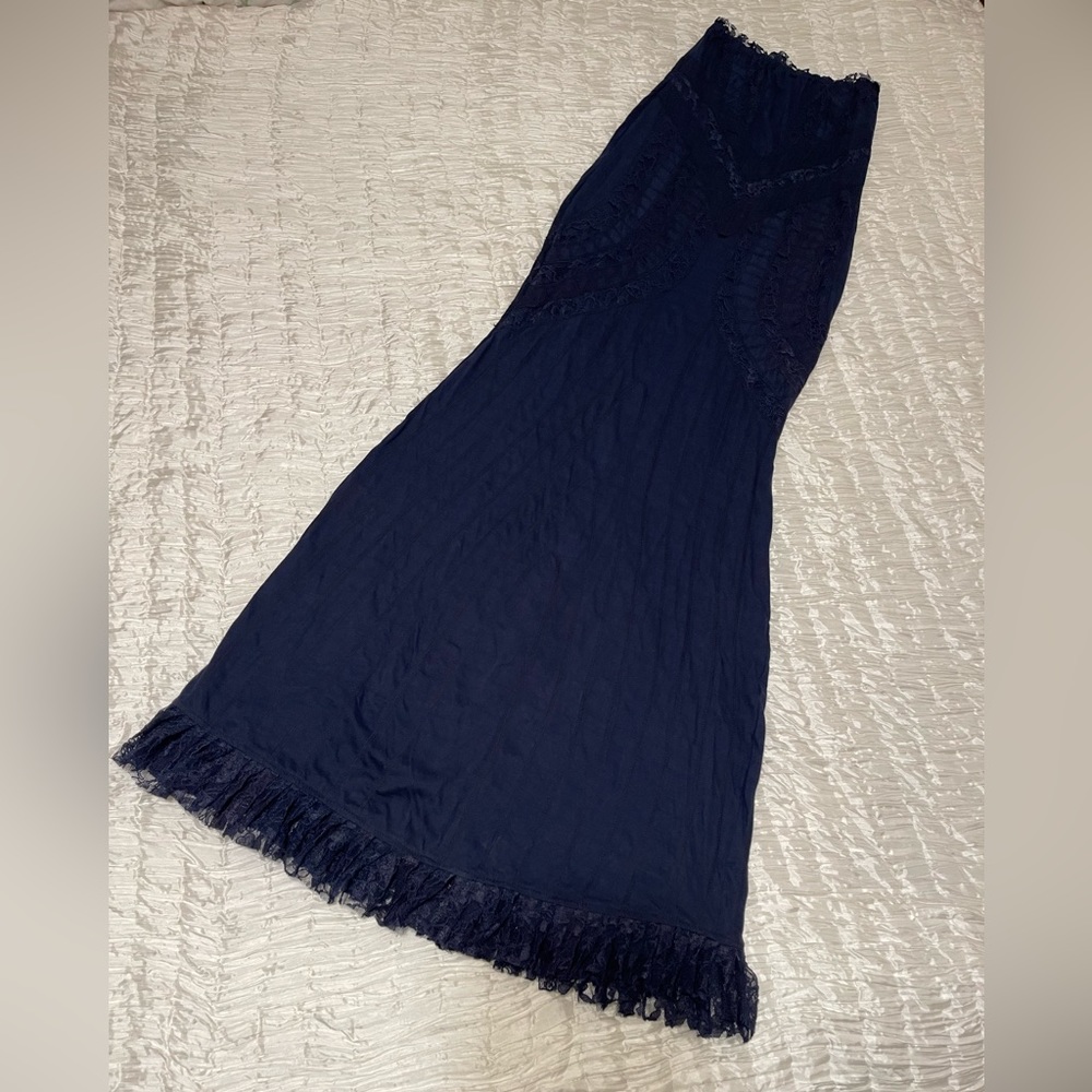 Strapless Navy Lace Dress - / Evening Wear